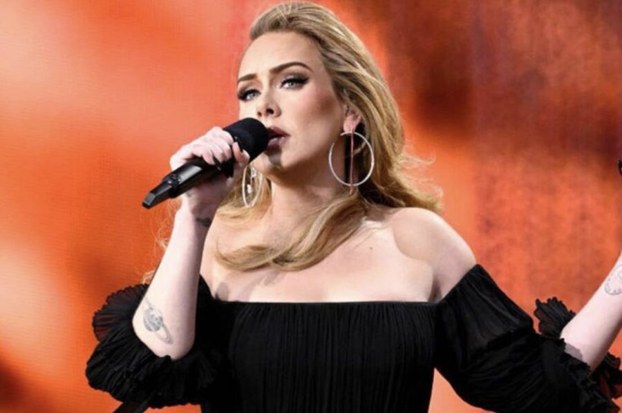 Adele wore a custom black velvet gown 